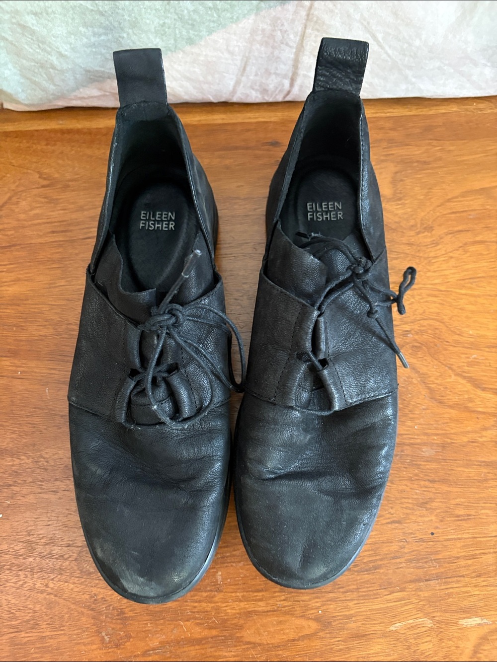 Eileen Fisher Black Leather Lace-Up Oxfords for Men